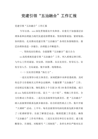 党建引领“五治融合”工作汇报