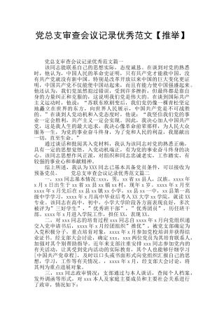 党总支审查会议记录优秀范文