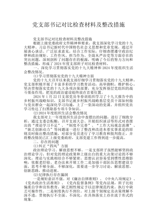 党支部书记对照检查材料及整改措施
