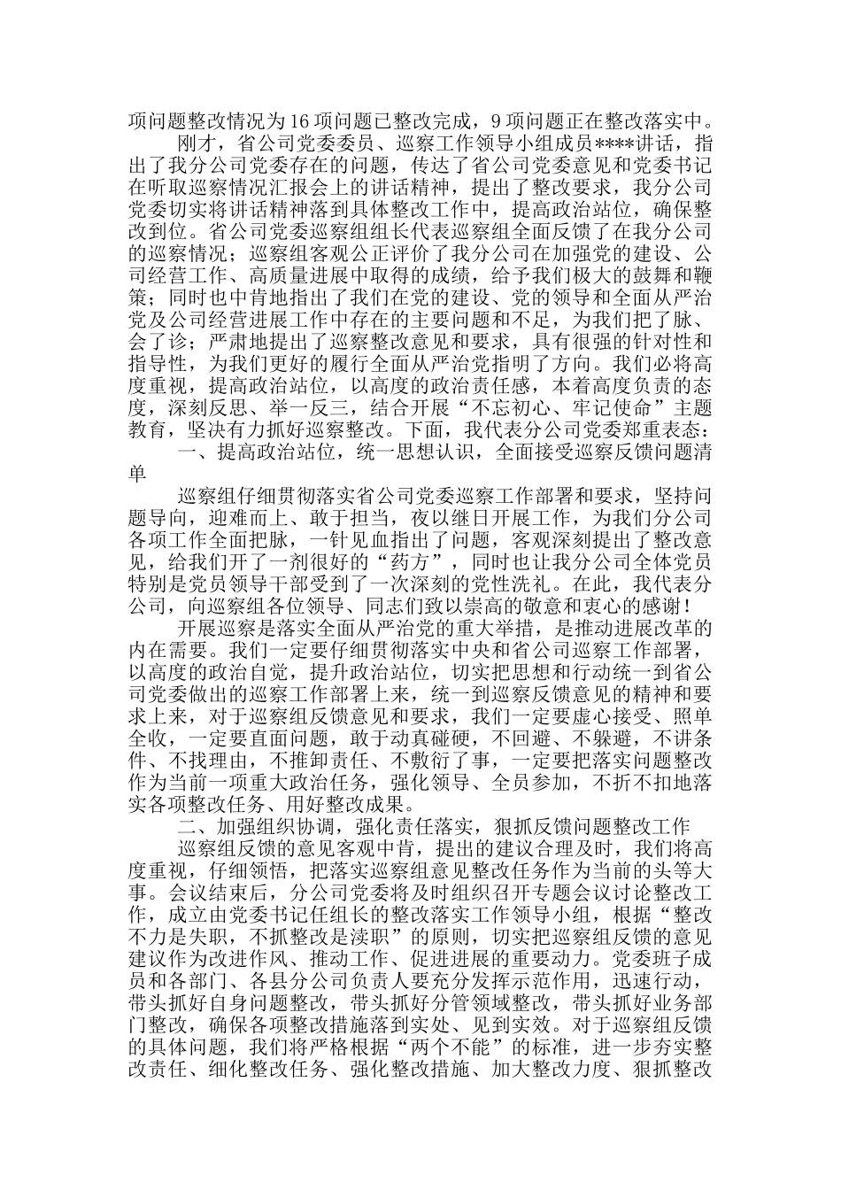 党支部书记巡察反馈表态发言_第2页