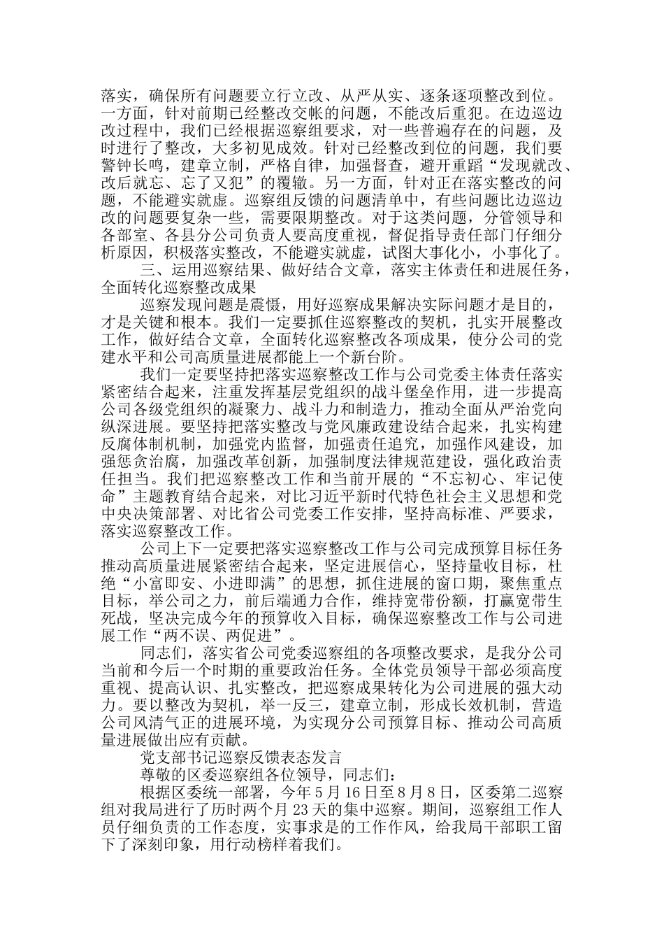 党支部书记巡察反馈表态发言_第3页