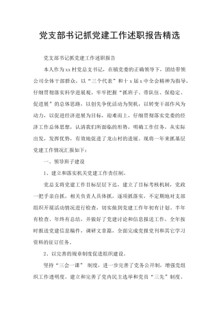 党支部书记抓党建工作述职报告精选