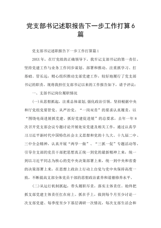 党支部书记述职报告下一步工作打算6篇