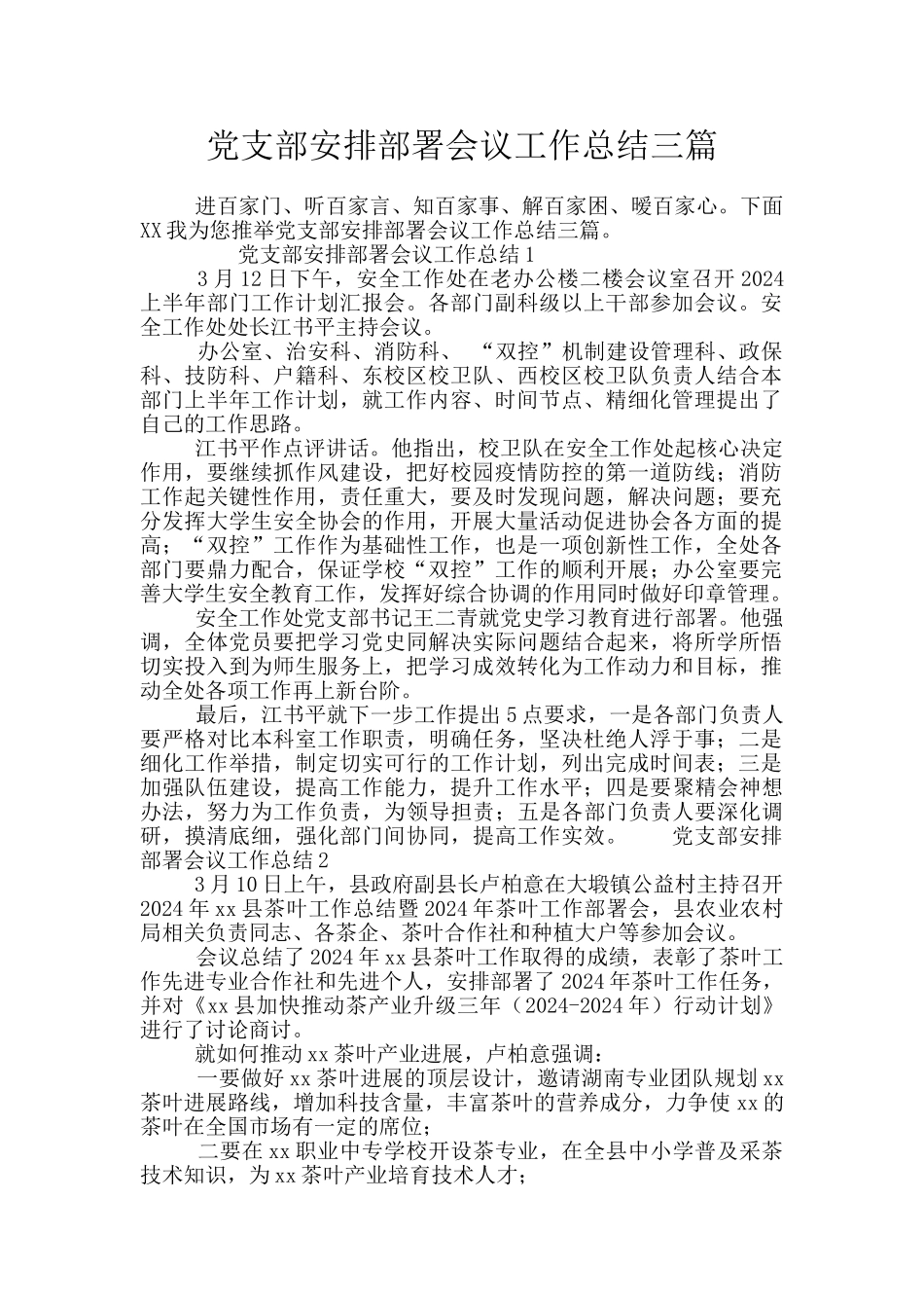 党支部安排部署会议工作总结三篇_第1页