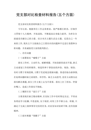 党支部对照检查材料报告