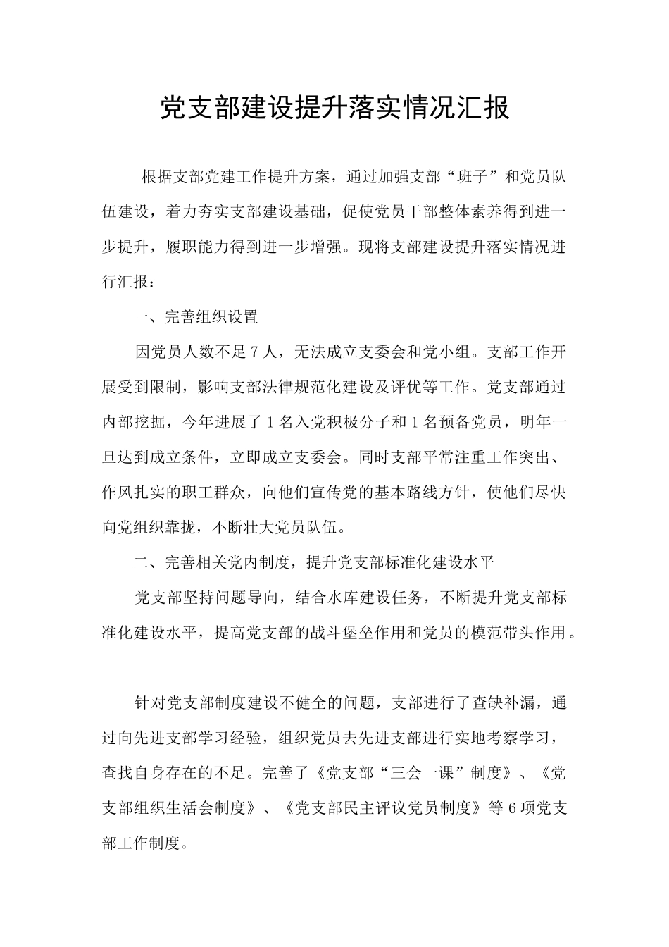 党支部建设提升落实情况汇报_第1页