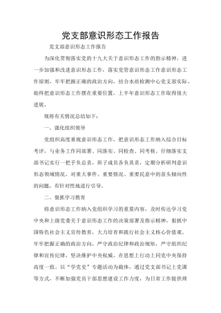 党支部意识形态工作报告