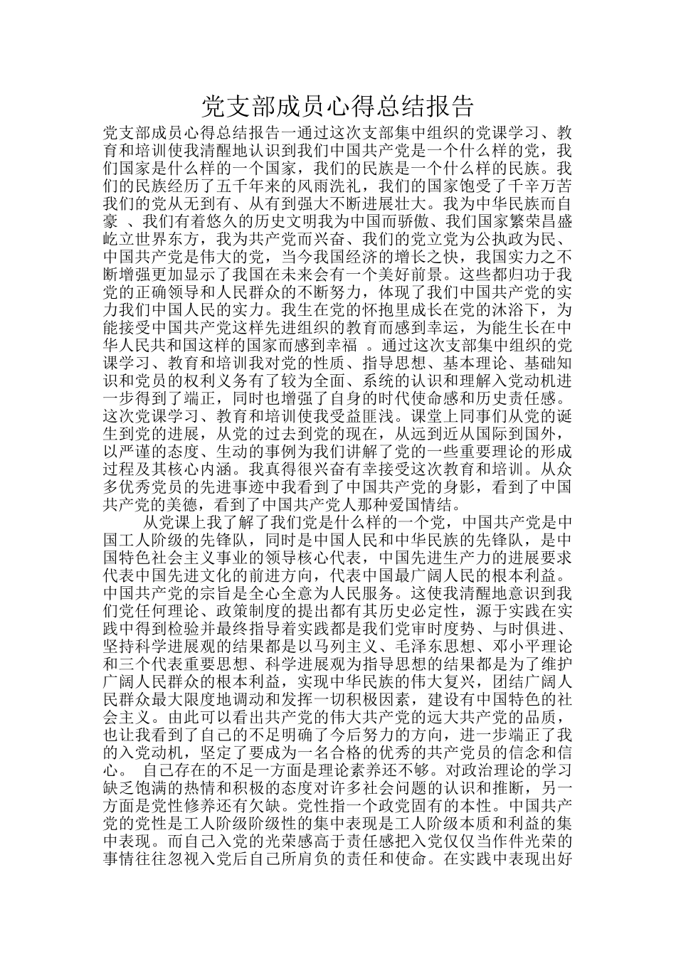党支部成员心得总结报告_第1页