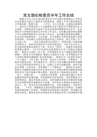 党支部纪检委员半年工作总结