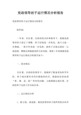 党政领导班子运行情况分析报告