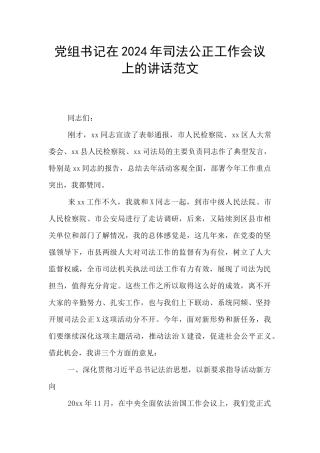 党组书记在2024年司法公正工作会议上的讲话范文