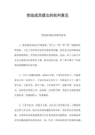 党组成员提出的批评意见