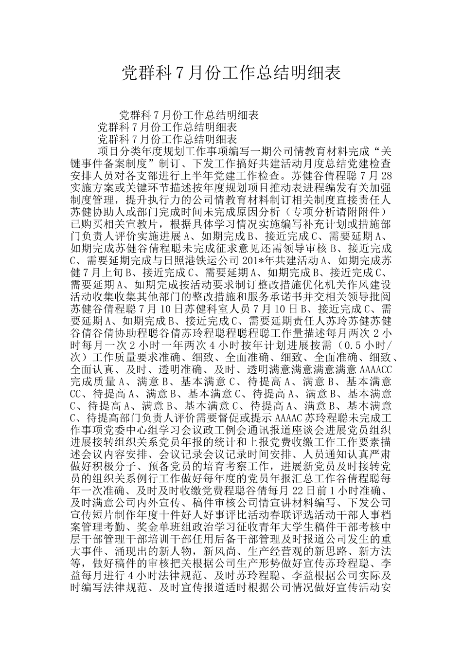 党群科7月份工作总结明细表_第1页