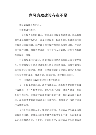 党风廉政建设存在不足