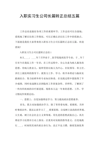 入职实习生公司长篇转正总结五篇