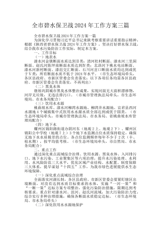 全市碧水保卫战2024年工作方案三篇