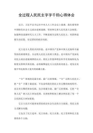 全过程人民民主字字千钧心得体会
