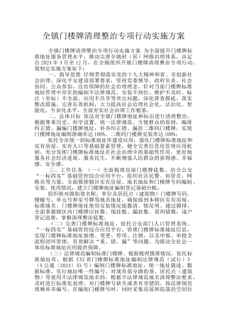 全镇门楼牌清理整治专项行动实施方案