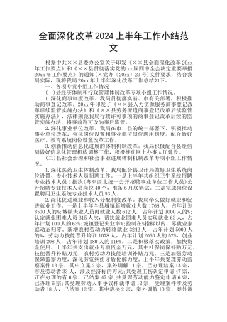 全面深化改革2024上半年工作小结范文