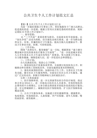 公共卫生个人工作计划范文汇总