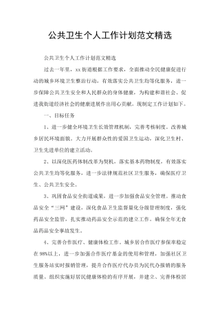 公共卫生个人工作计划范文精选