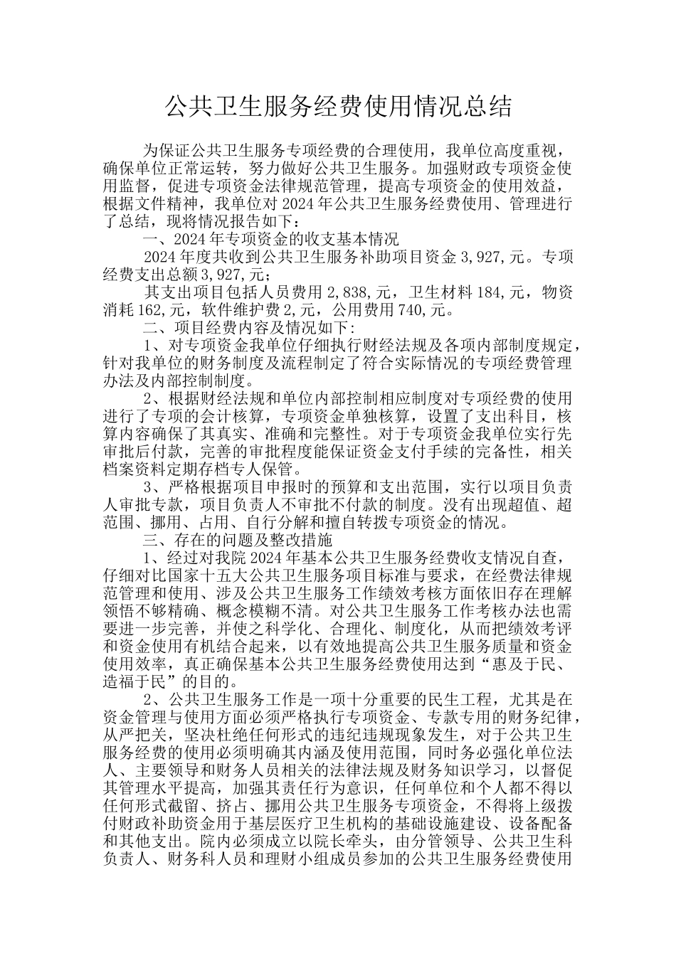 公共卫生服务经费使用情况总结_第1页