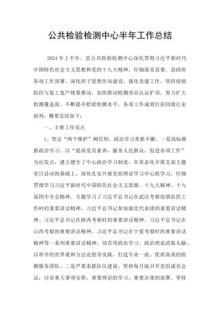 公共检验检测中心半年工作总结