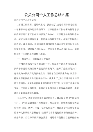 公关公司个人工作总结5篇