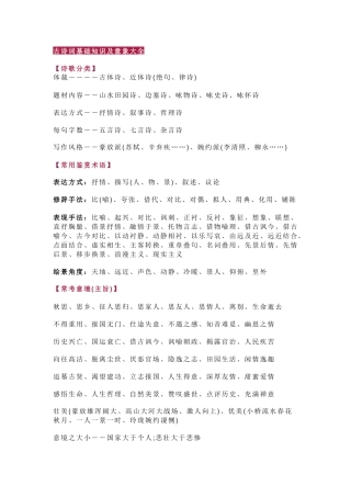 高中语文古诗词基础知识及意象大全
