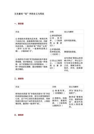 高中语文文言虚词“而”字的用法