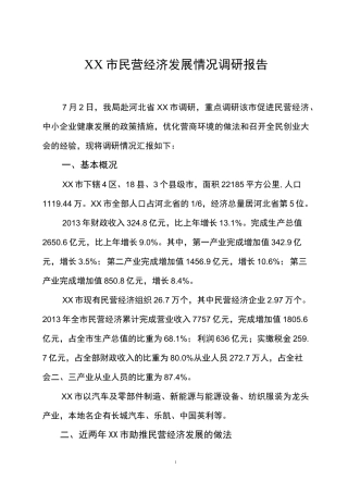 民营经济发展情况调研报告