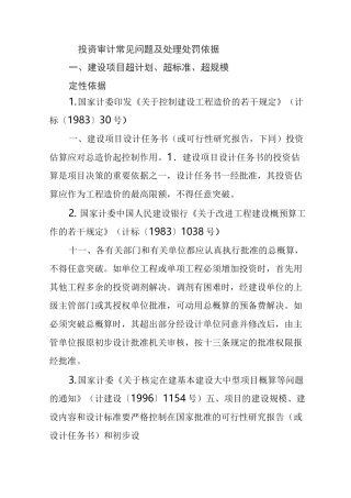 投资审计常见问题及处理处罚依据