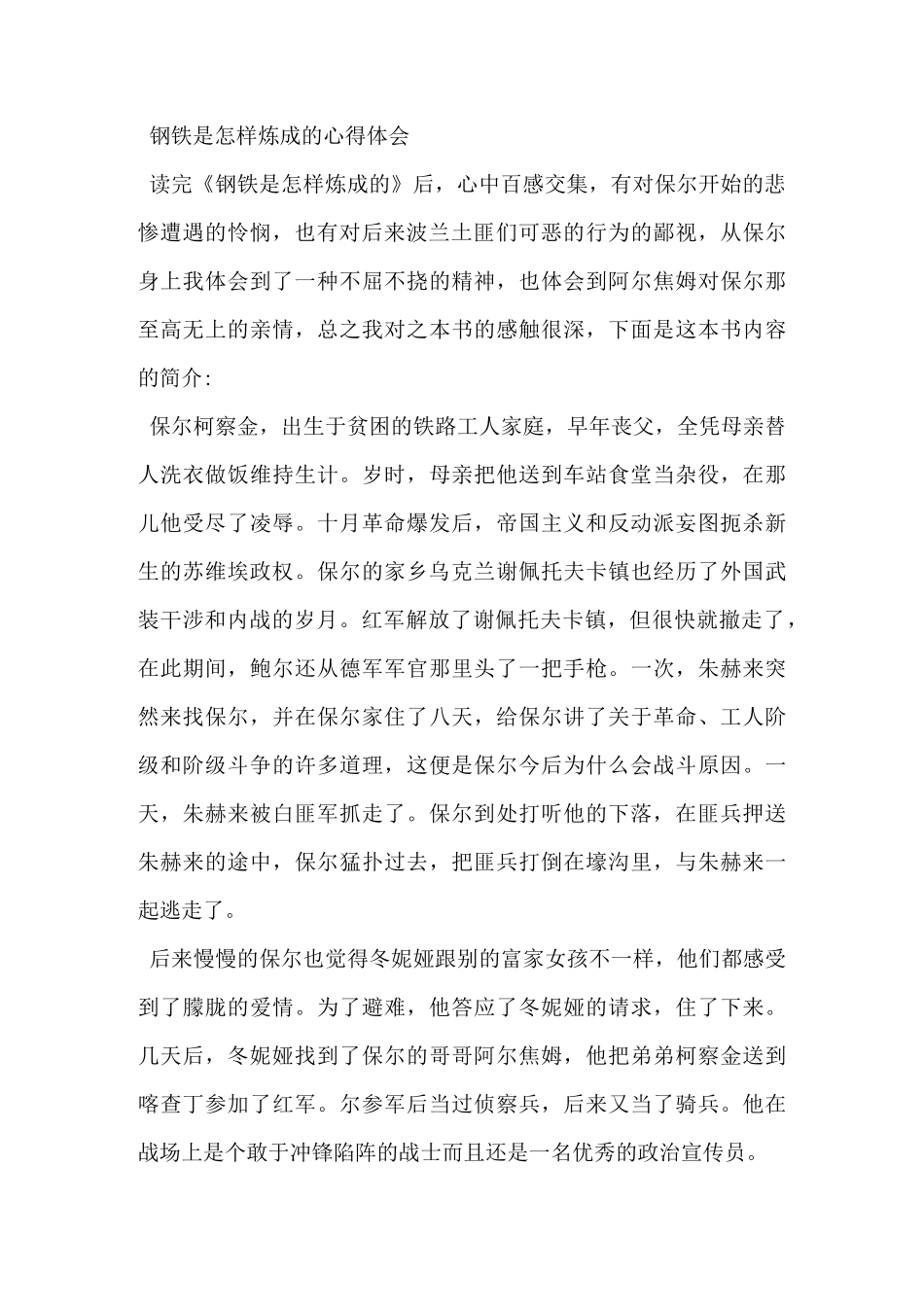 《钢铁是怎样炼成的》心得体会_第2页