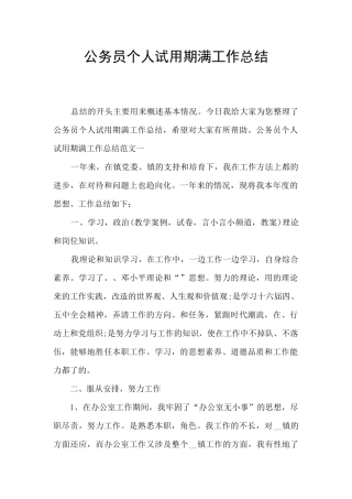 公务员个人试用期满工作总结