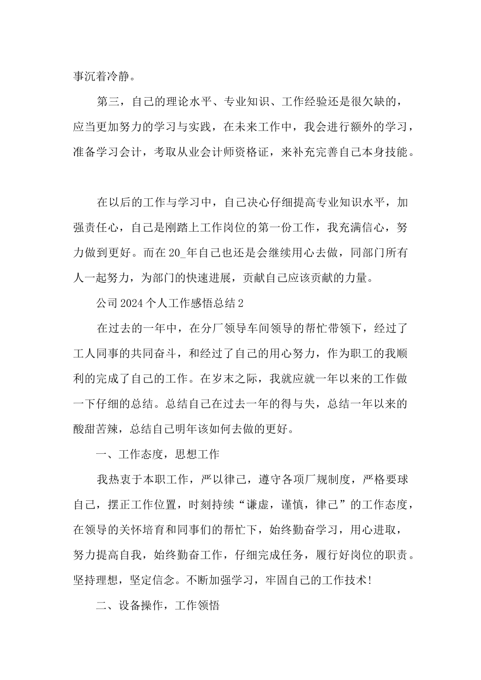 公司2024个人工作感悟总结范文_第3页