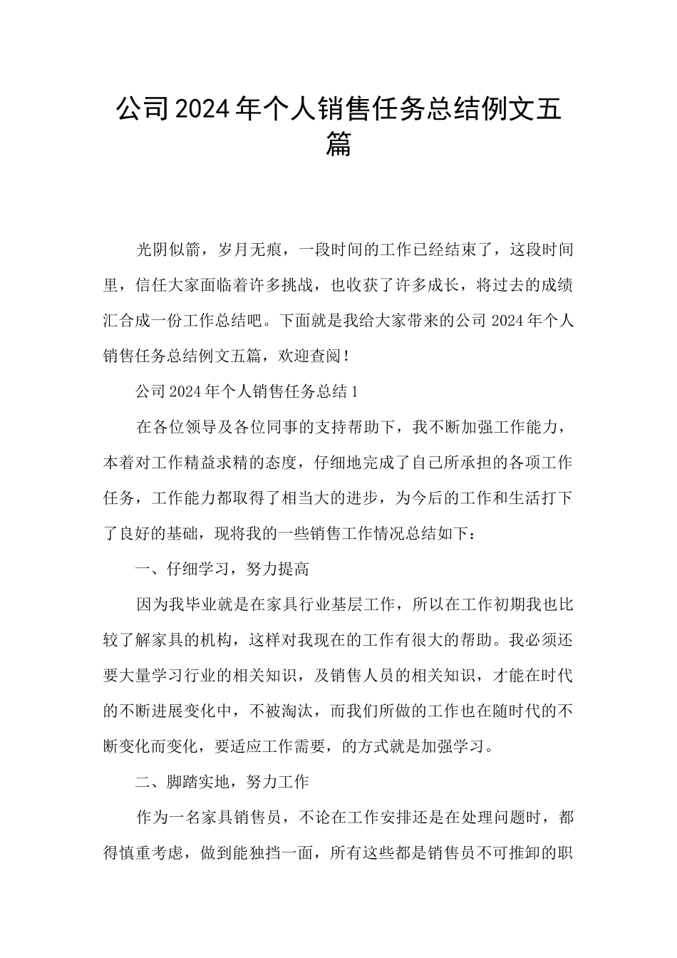 公司2024年个人销售任务总结例文五篇_第1页