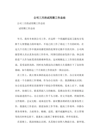 公司三月的试用期工作总结