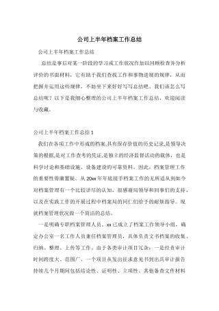 公司上半年档案工作总结