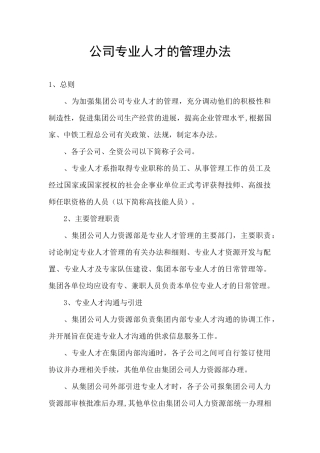 公司专业人才的管理办法
