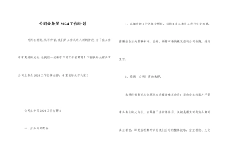 公司业务员2024工作计划