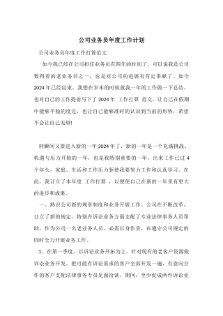 公司业务员年度工作计划