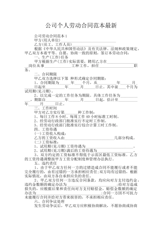 公司个人劳动合同范本最新