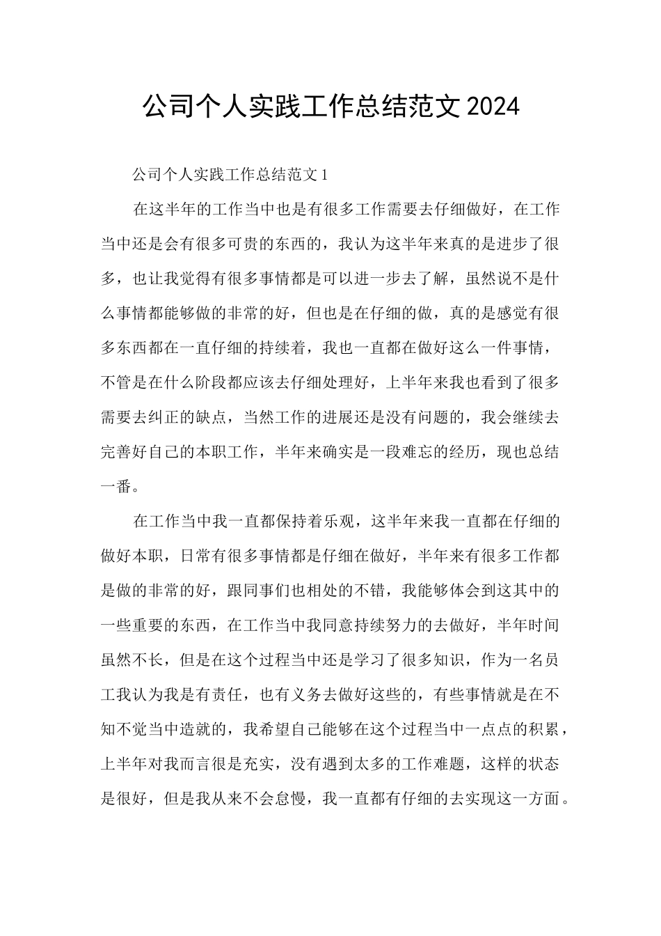 公司个人实践工作总结范文2024_第1页