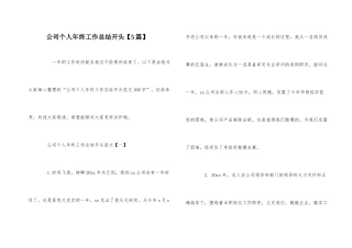 公司个人年终工作总结开头