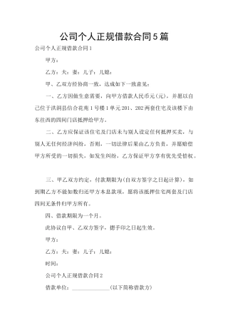 公司个人正规借款合同5篇