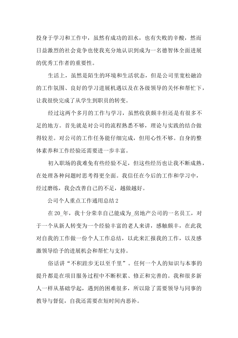 公司个人重点工作通用总结2024_第2页