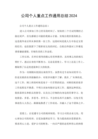 公司个人重点工作通用总结2024