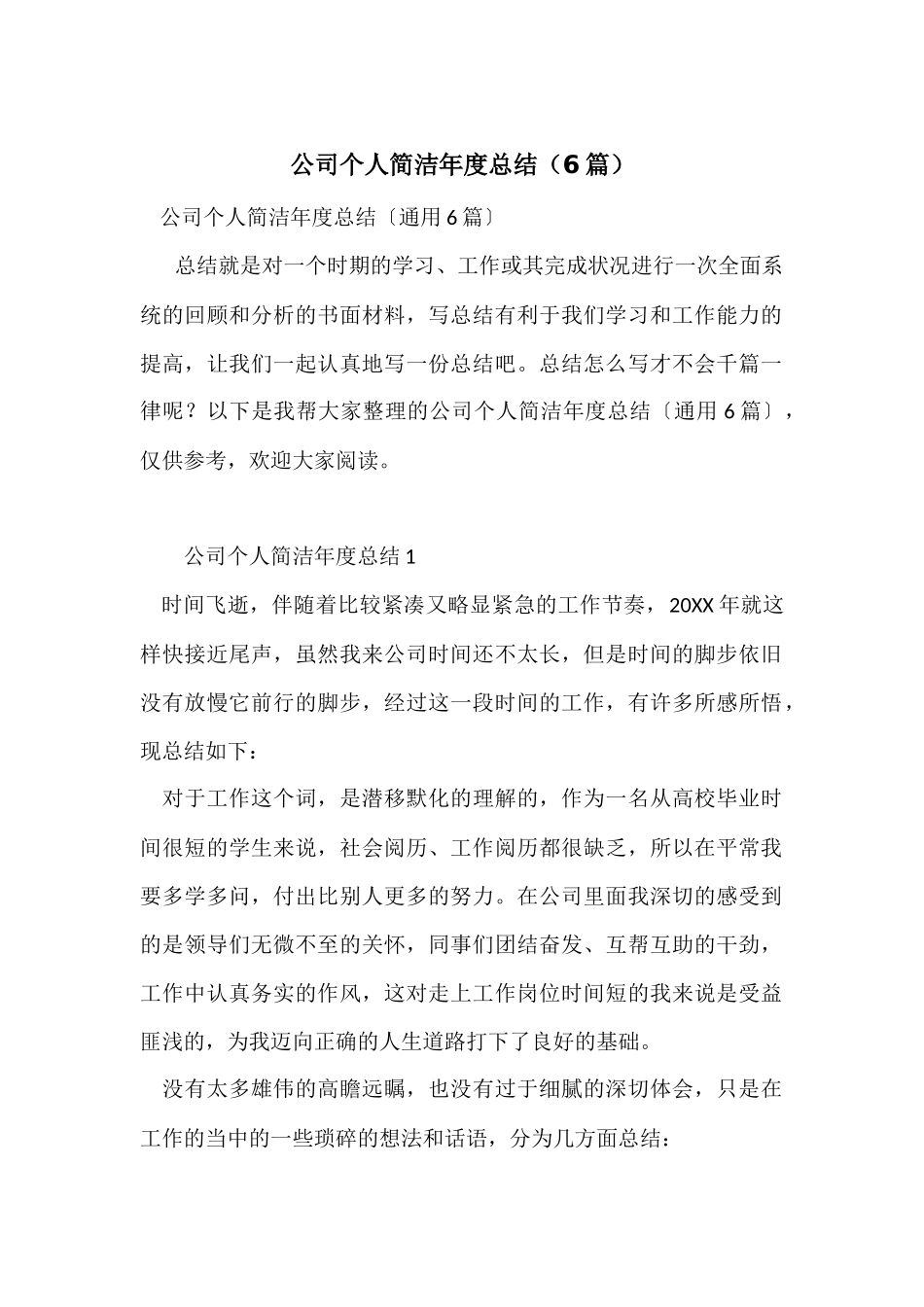 公司个人简洁年度总结（6篇）_第1页