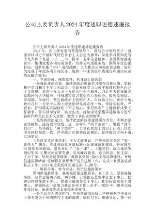 公司主要负责人2024年度述职述德述廉报告