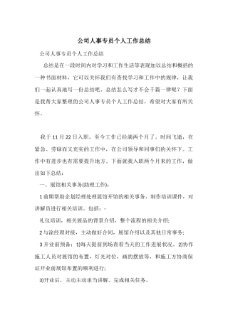 公司人事专员个人工作总结-2